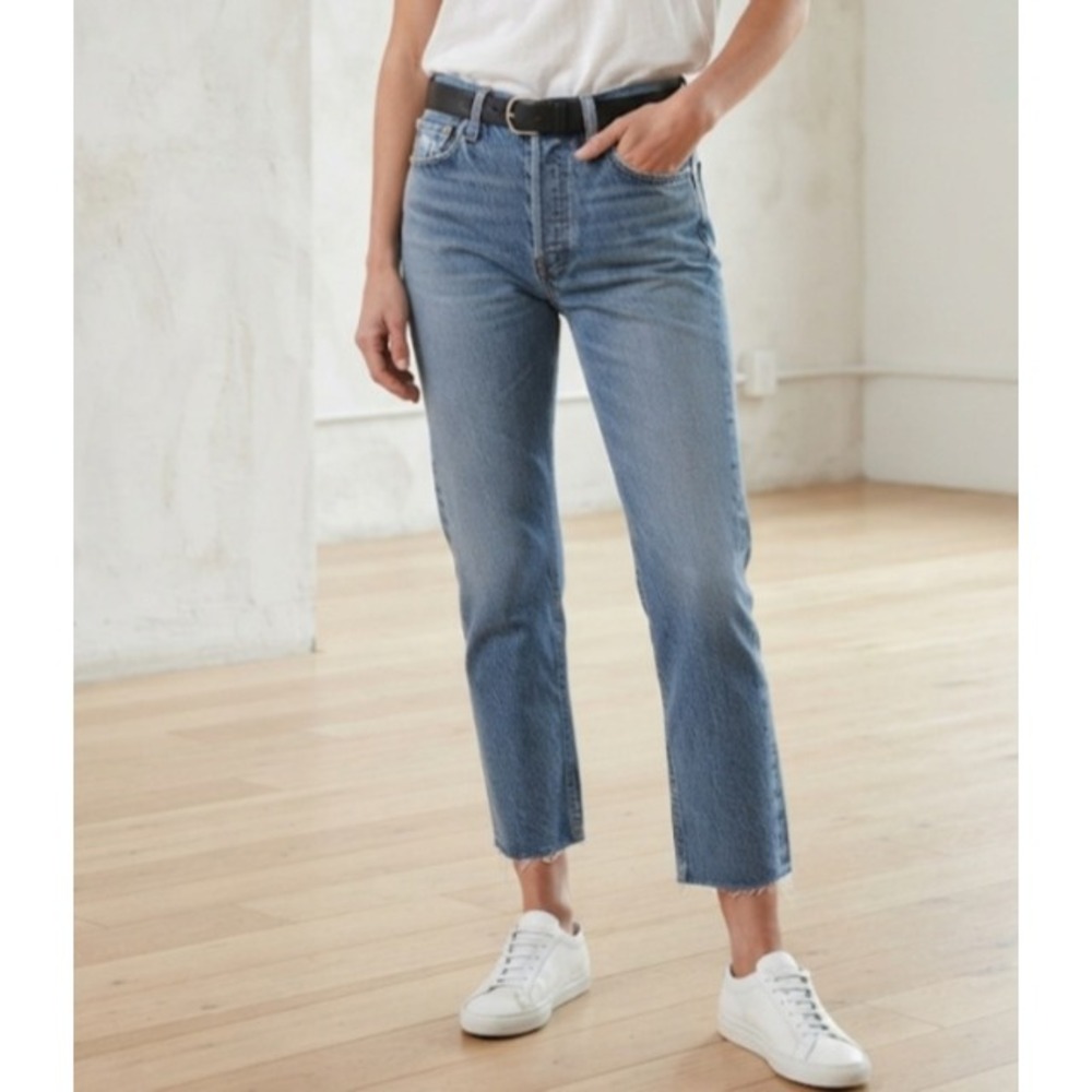 Agolde Jamie High Rise‎ Straight Leg Blue Jeans Raw Hem A045B-1139 Size 25 Mens